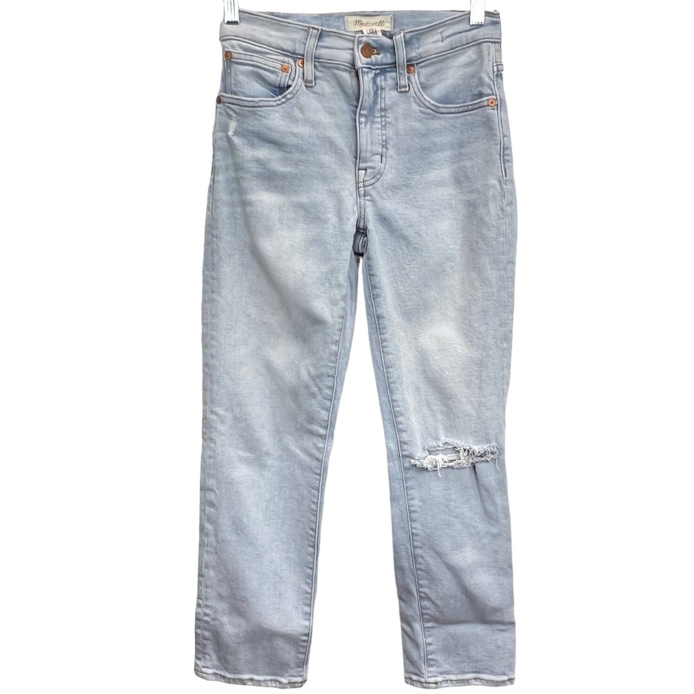 Madewell Mid-Rise Classic Straight Leg Distressed Jeans Size 24 ACTUAL WAIST 26